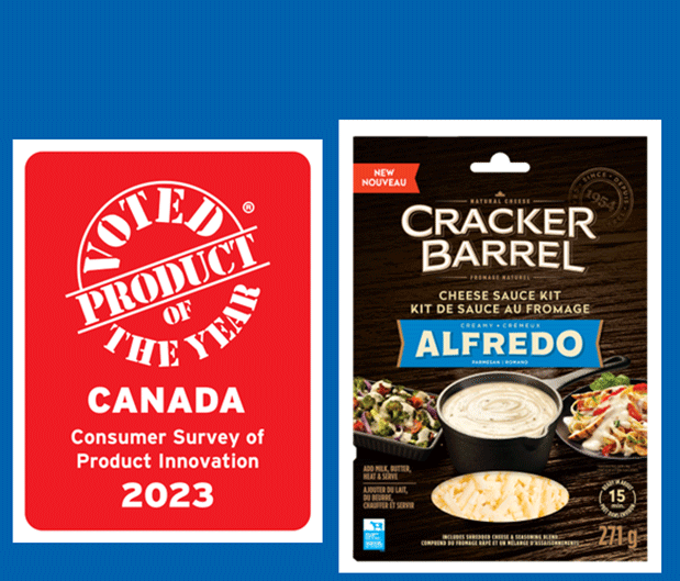 2023 Product of the Year Winner Cracker Barrel cheese sauce kit Alfredo packaging