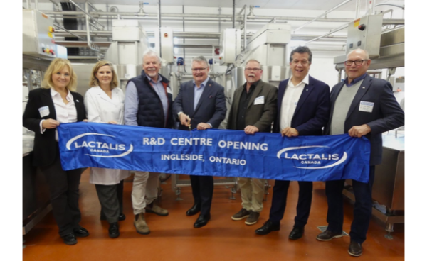 Lactalis Canada executives and government and industry representatives celebrate the official opening of the company's new Research & Development Centre in Ingleside, Ontario on October 20, 2026.